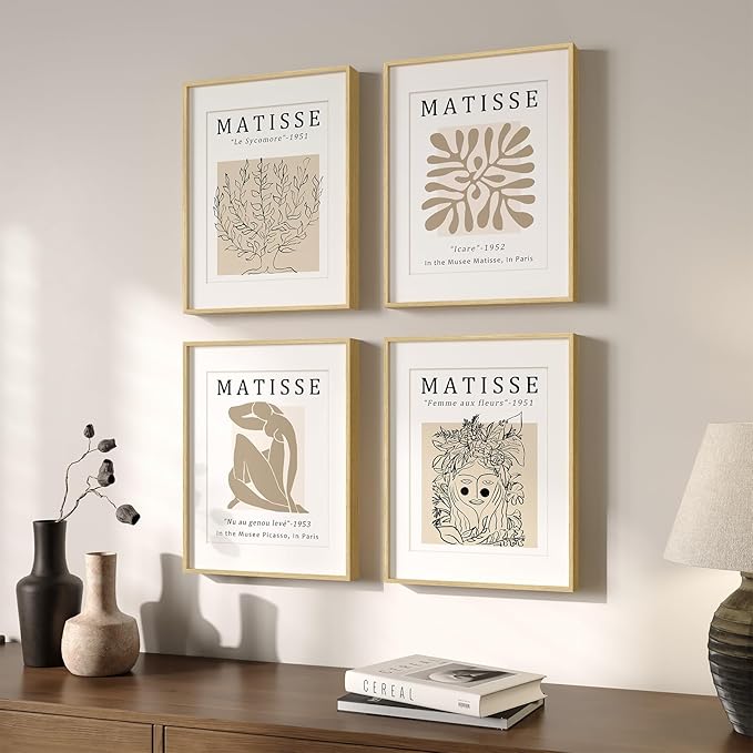 Framed Matisse Neutral Wall Art, Abstract Modern Minimalist Botanical Prints by Cuspin