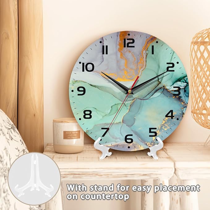 Watercolor Abstract Painting Marble Wall Clock Vintage Wooden Wall Clock Silent - Image 5