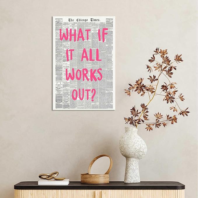 What If It All Works Out Poster Retro Newspaper Pink Font Canvas Wall Art - Image 7
