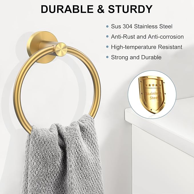 SetSail Towel Holder Screw-in Gold Towel Ring - Image 2