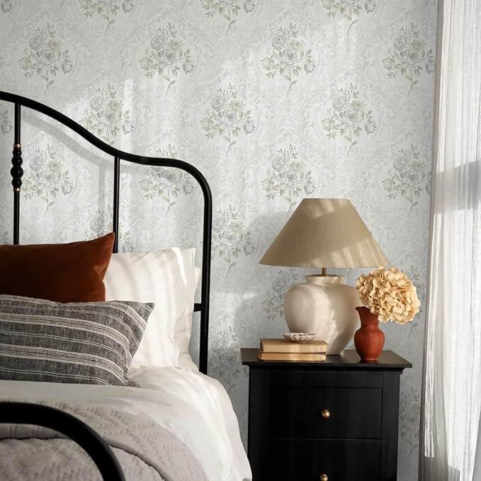 Ismoon Vintage Peel and Stick Wallpaper Floral Contact Paper Boho White and - Image 7