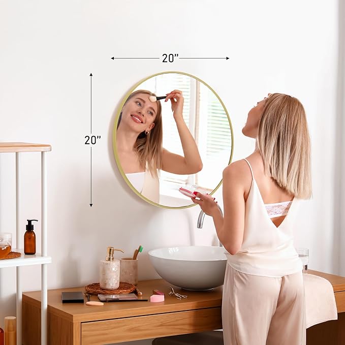 NEWBULIG Round Bathroom Mirror for Over Sink, 20 Inch Wall Mount Vanity Circle - Image 3