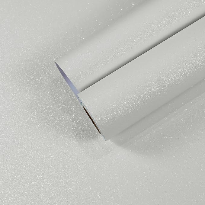 CHIHUT 15.7''x236'' Shimmer Pearl White Glitter Wallpaper Stick and Peel by CHIHUT