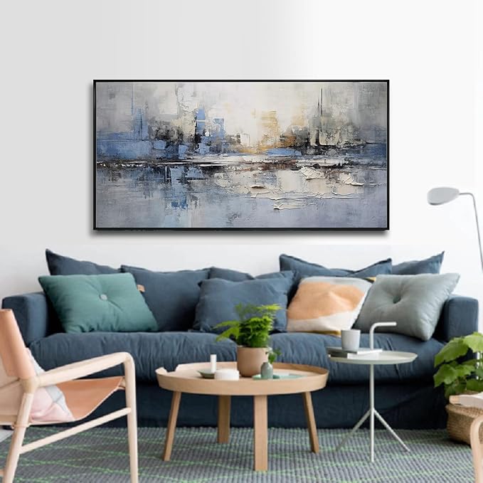 Abstract Wall Art Blue and White Reflection Large Size Framed Artwork Wall - Image 5