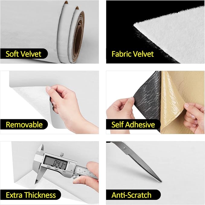 FunStick White Velvet Fabric Wallpaper Self Adhesive Soft Felt Drawer Liners - Image 3