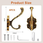 Zonon 4 Pcs Antique Gold Wall Hooks Set Vintage Coat & Towel Hooks - Image 2