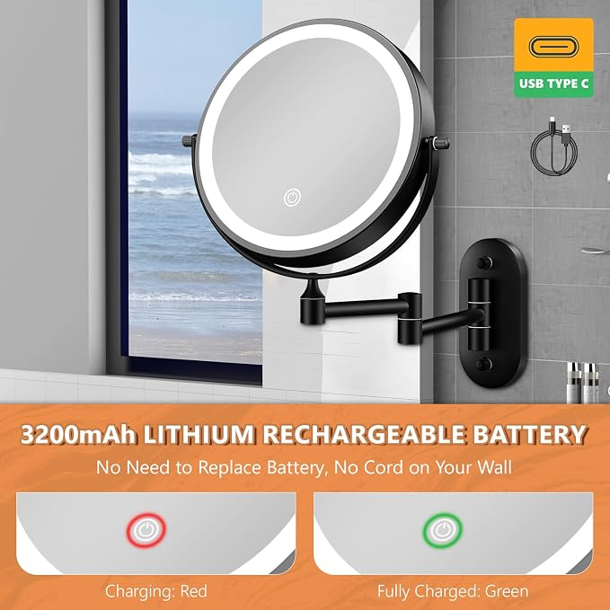 Auxmir 1X/30X Wall Mounted Lighted Makeup Mirror, Touch Dimmable 3 Color Light - Image 7