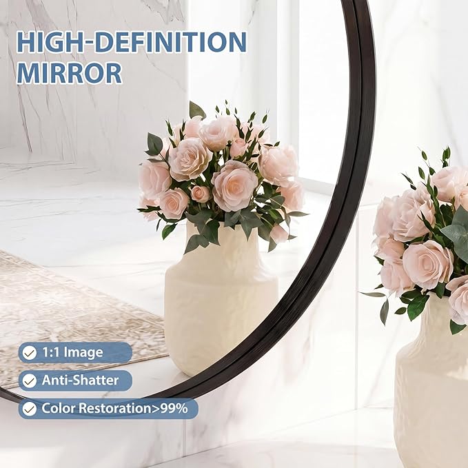DUMOS 24-Inch Round Wall Mirror, Bathroom Wall Circle Mirror - Image 3