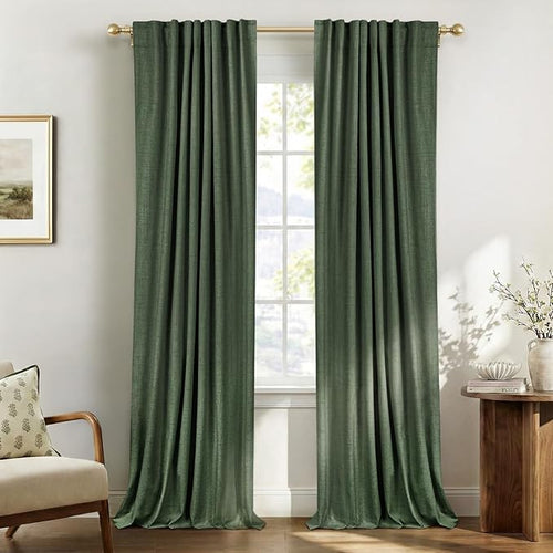 100% Blackout Shield Green Linen Blackout Curtains by 100BlackoutShield