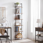HOOBRO DIY Ladder Shelf, 6-Tier Wooden Wall Mounted Bookshelf, Narrow Bookcase - Image 9