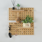 2 Pack Beige Wooden Pegboard, Modular Wall Organizer Storage Shelf - Image 7