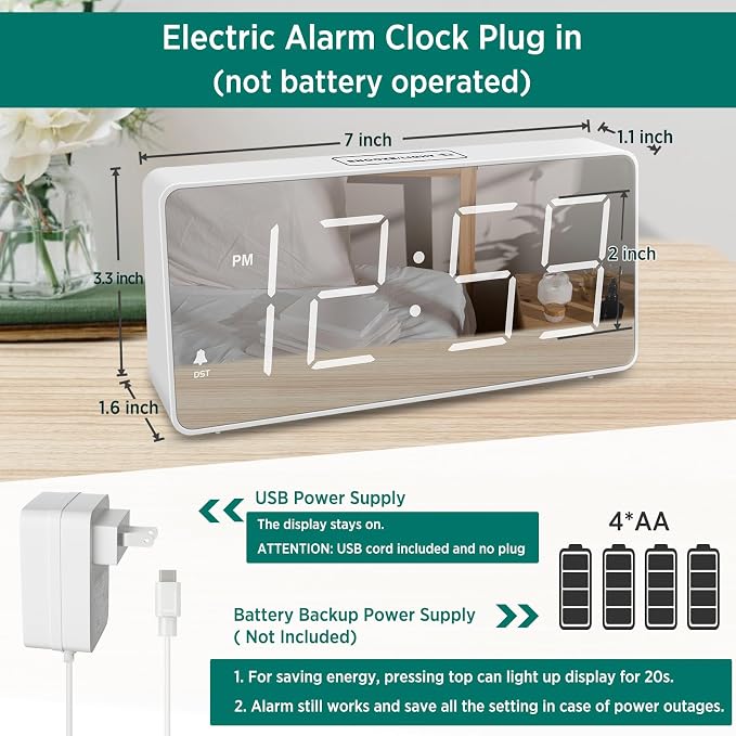 Peakeep Digital Clock, Alarm Clock Battery Backup Powered - Image 2