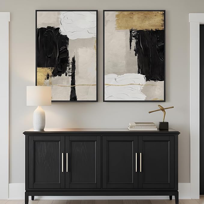 Framed Black White and Gold Abstract Wall Art - Image 3