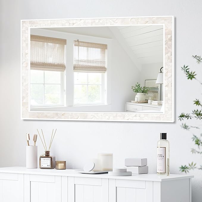 Tanmicoshomy White Shell Framed Rectangular Mirrors - Image 6