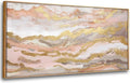 Abstract Pink Canvas Wall Art Framed Gold Abstract Line Artwork by YJYart