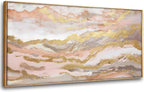 Abstract Pink Canvas Wall Art Framed Gold Abstract Line Artwork by YJYart