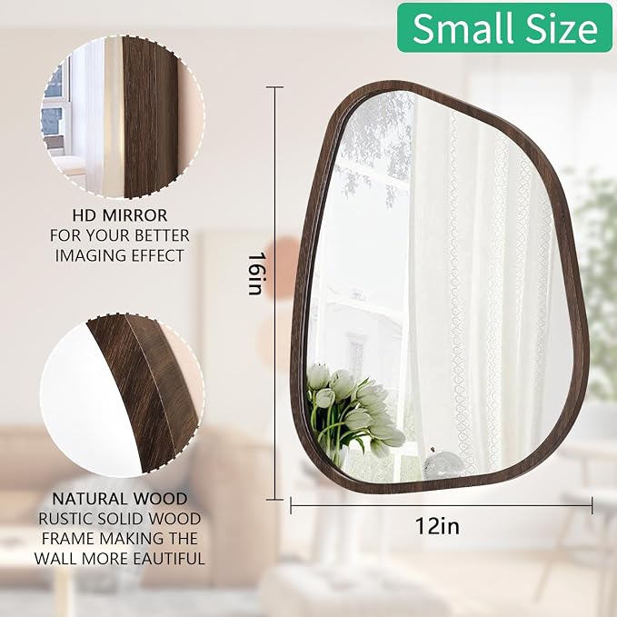 Irregular Wooden Framed Wall Mirror Modern Oval Asymmetrical Unique Hanging - Image 7