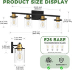 DORESshop Bathroom Light Fixtures, 4-Light Black and Gold Bathroom Lighting - Image 4