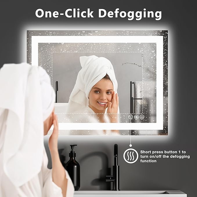 DUMOS 24.1"x36.1" LED Bathroom Mirror, Smart Anti-Fog Bathroom Vanity Mirror - Image 3