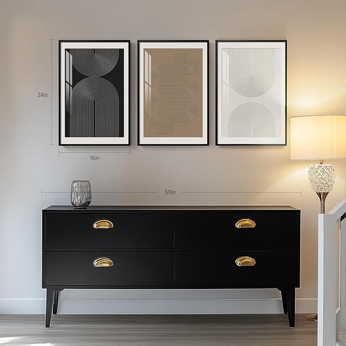 Framed Boho Neutral Abstract Wall Art, Minimalist Black White Brown Geometric - Image 4
