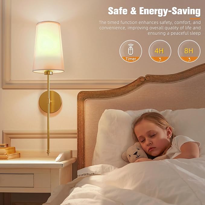 NIORSUN Gold Battery Operated Wall Sconce Set of 2, Rechargeable Wall Lights - Image 6