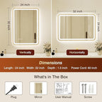 24x32 Inch Gold Framed LED Bathroom Mirror - Image 2