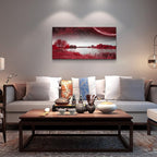wall art for living room Red Lakes and trees under the starry sky red landscape - Image 2