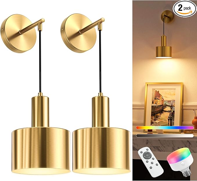 NIORSUN Battery Operated Wall Sconce Set of 2, 9 Colors Sconces Wall Decor by NIORSUN