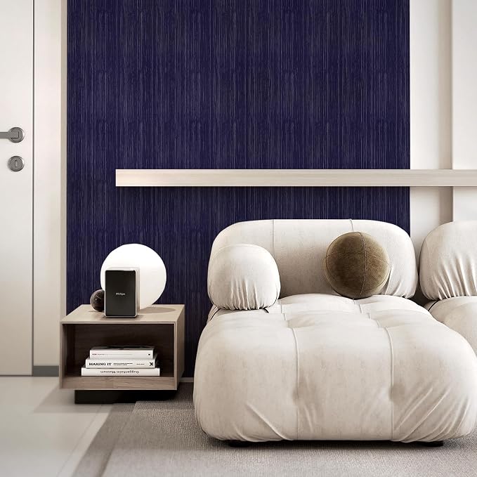 Navy Blue Grasscloth Peel and Stick Wallpaper Texture Contact Paper 23.6"x480" - Image 8