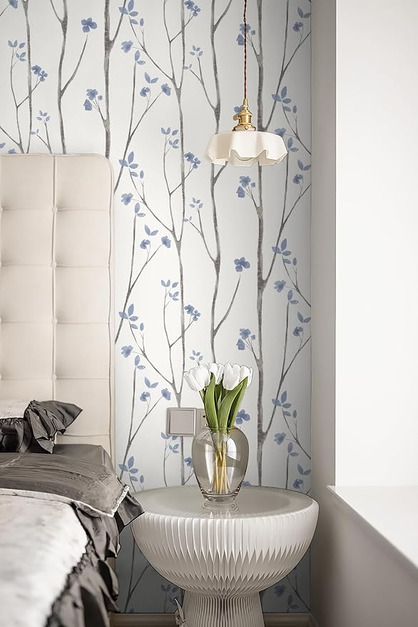 Timeet 16.1" x 197" Leaf Wallpaper Peel and Stick White and Purple Wallpaper - Image 6