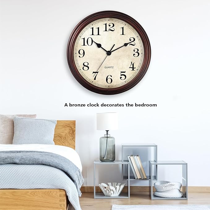 Wall Clock, Bronze Silent Non Ticking Classic Battery Operated Clocks, - Image 4