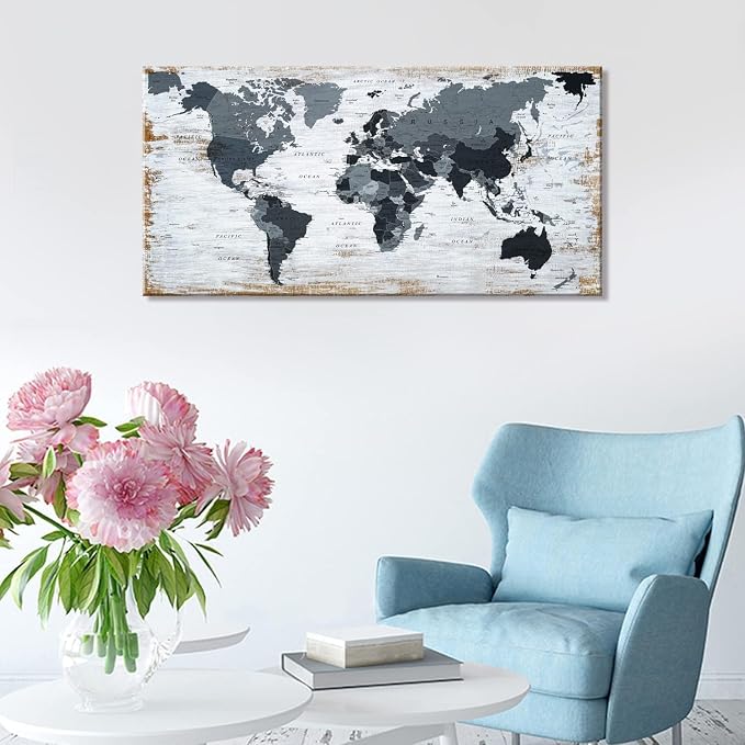 lagre size 36inchx71inch world map Canvas Wall Art Black Wall Decor Office Map - Image 5