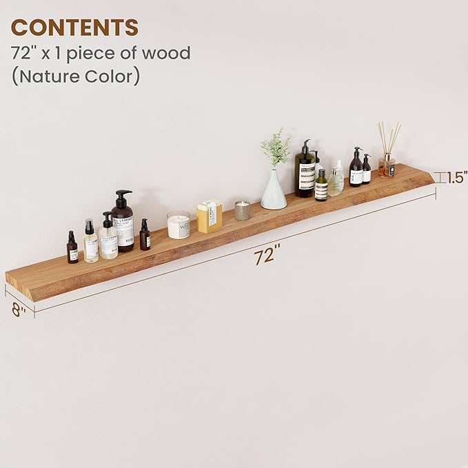 Floating Shelves for Wall Decor, Rustic Solid Elm Wood Live Edge Floating - Image 2