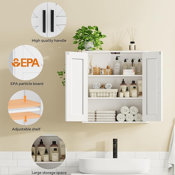 Homleke Bathroom Wall Cabinet, Over Toilet Storage Cabinet - Image 4