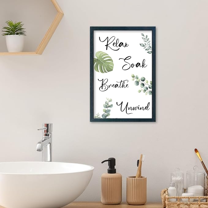 YWJKWLGS Boho Bathroom Wall Art, 11x16 Inch Green Eucalyptus Monstera Decor - Image 3