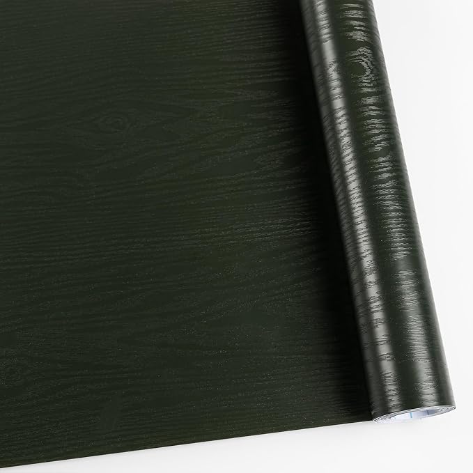 Wood Contact Paper Dark Green Peel and Stick Wallpaper, Thicken No Tear Vinyl by Abyssaly