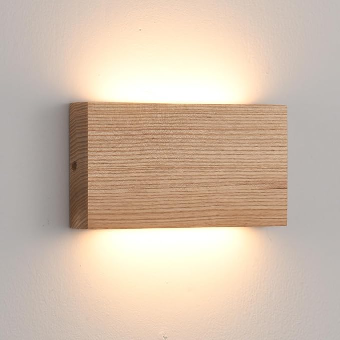 Wood Wall Sconce Indoor Wall Lights Hardwired 1 Pack Up and Down Wall Mount by QJCMUUYI