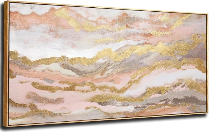 YJYart Canvas Wall Art Gold Living Room Decor Pink Canvas Art Room Decor by YJYart