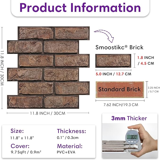 3D Faux Brick Wall Panels Peel and Stick, Small Brick-Look Textured Wall Sticker - Image 5