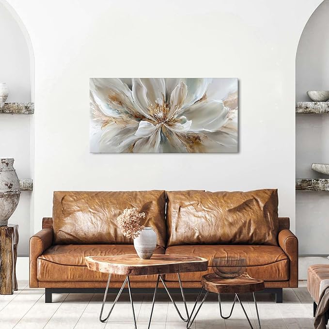 Flower Wall Art Vintage White Floral Canvas Pictures Abstract Blooming Flower - Image 4