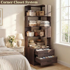 Armocity Corner Bookshelf with Drawers, 7 Tier Corner Book Shelf Display - Image 7