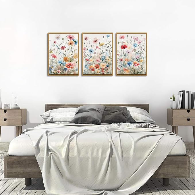 KISSFOX Colorful Wildflower Canvas Wall Art Set Of 3 Flowers Pictures Prints - Image 6