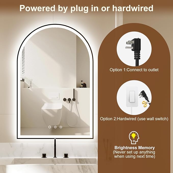 Arched LED Bathroom Mirror 24"x36", Dimmable-LED Mirror - Image 6