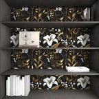 Laatse Black White Floral Wallpaper Peel and Stick, Dark Gold Vintage Contact - Image 8