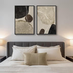 Framed Neutral Abstract Wall Art, 2 Piece Large Modern Black Beige Brown Canvas - Image 4