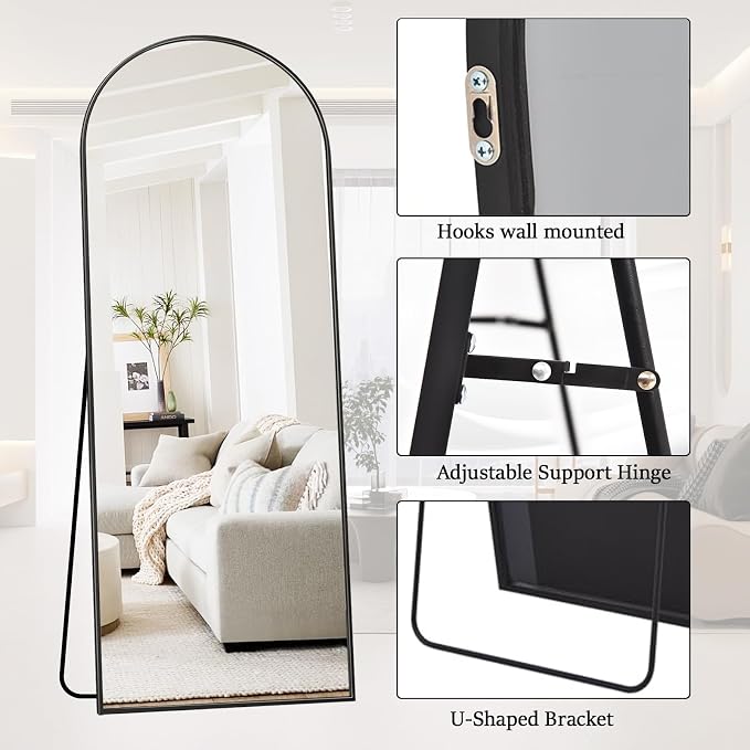 Rowjut Full Length Mirror Arched Floor Length Mirrors, Aluminum Frame - Image 5