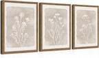Framed Boho Botanical Flower Wall Art Set of 3, Vintage Minimalist Neutral by Unknown