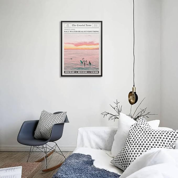 Pink Beach Newspaper Posters Vintage Fashion Coastal Girl Surf Wall Art 08x10 - Image 6