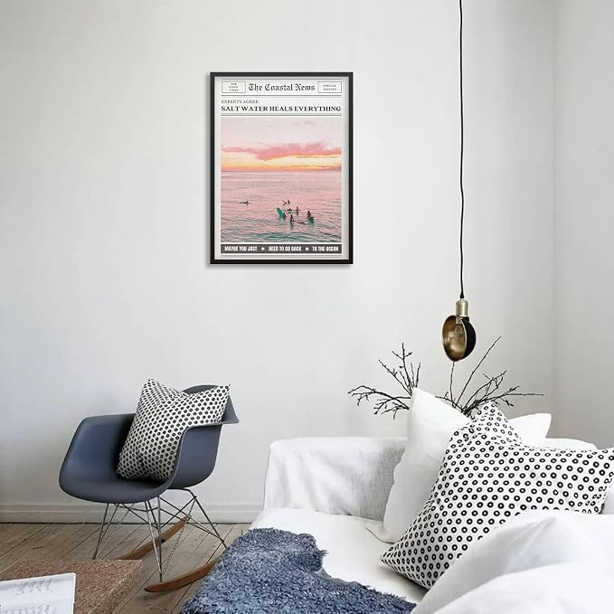 Pink Beach Newspaper Posters Vintage Fashion Coastal Girl Surf Wall Art 16X24 - Image 6