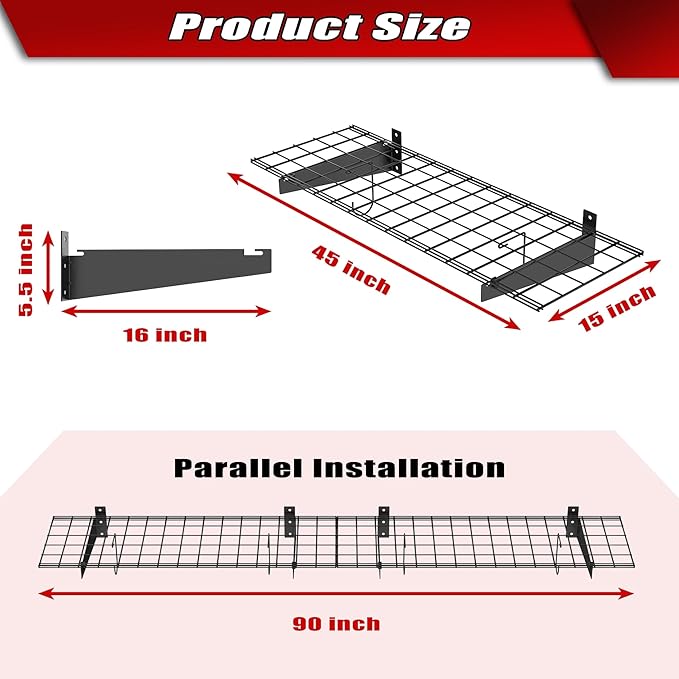 WALMANN 2 Pack Garage Wall Mount Shelves, 45x15 inch Wall Mounted Storage - Image 2